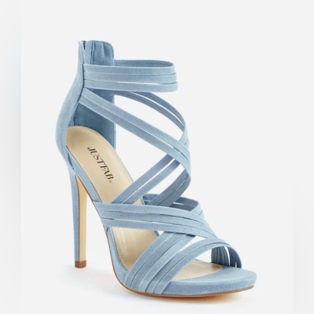 JUST FAB - NEW - Party Pleaser Strappy Heeled Sandal. Stone Blue. 5.5 - Picture 1 of 8